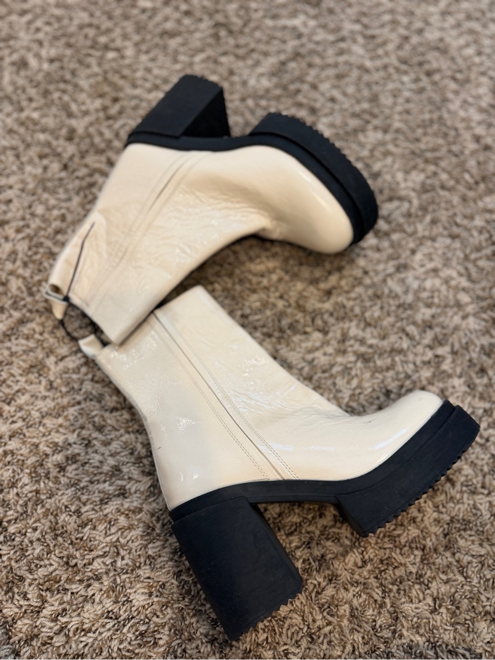 Steve Madden Sawyer Cream Chunky Heel Platform Ankle Boots